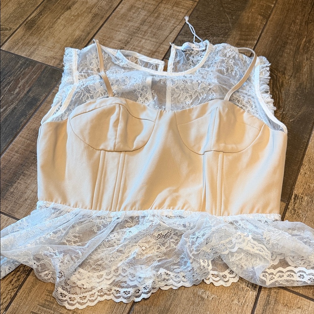 SHEIN Cream and White Lace Top